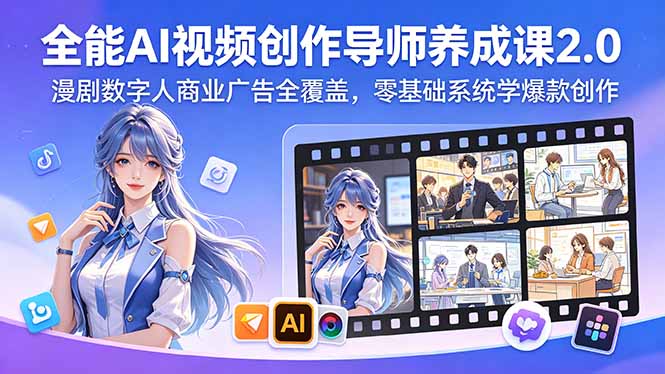 全能AI视频创作导师养成课2.0，漫剧数字人商业广告全覆盖，零基础系统学爆款创作-创享网
