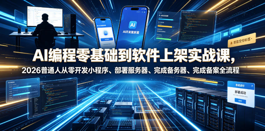 AI编程零基础到软件上架实战课，2026普通人从零开发小程序、部署服务器、完成备案全流程项目落地教程 - 创享网-创享网