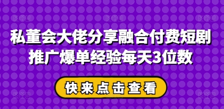 私董会大佬分享融合付费短剧推广爆单经验每天3位数 - 创享网-创享网