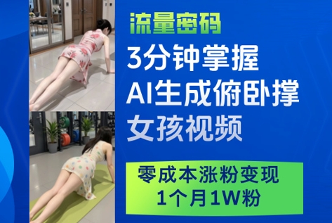 3分钟掌握AI生成俯卧撑女孩视频，零成本涨粉变现，1个月1W粉 - 创享网-创享网