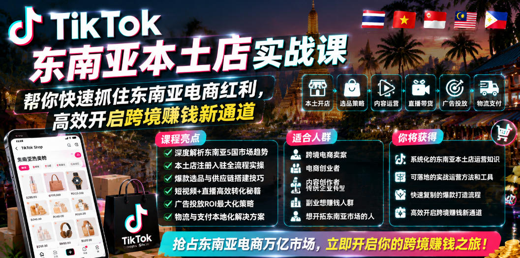 TikTok东南亚本土店实战课，帮你快速抓住东南亚电商红利，高效开启跨境賺钱新通道-创享网