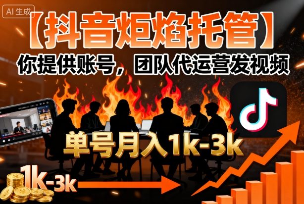 【抖音炬焰托管】你提供账号，团队代运营发视频，单号月入1k+【揭秘】 - 创享网-创享网