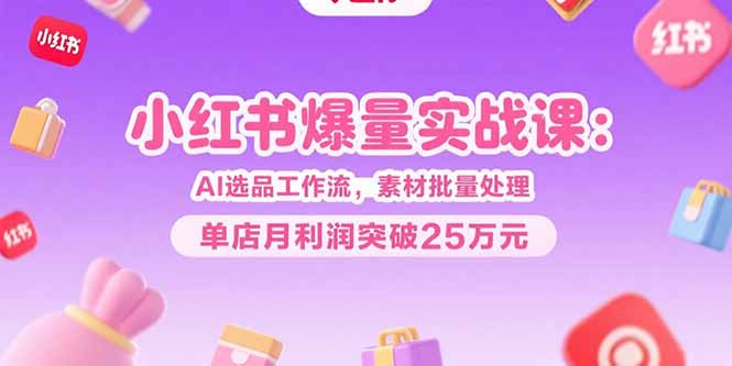 小红书爆量实战课：AI选品工作流，素材批量处理，单店月利润突破25万元 - 创享网-创享网