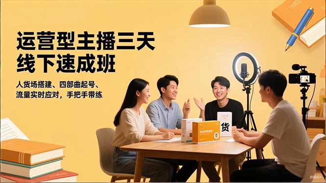 运营型主播三天线下班，人货场搭建,四部曲起号,流量实时应对，手把手带练 - 创享网-创享网