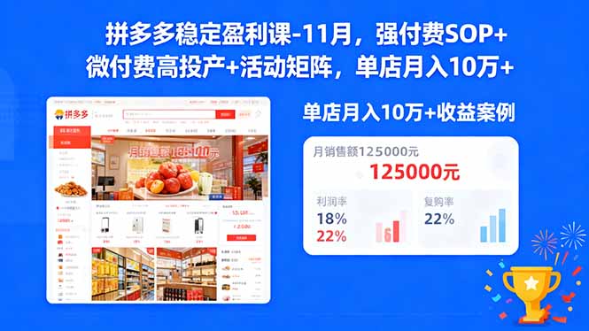 拼多多稳定盈利课-11月，强付费SOP+微付费高投产+活动矩阵，单店月入10w+-创享网