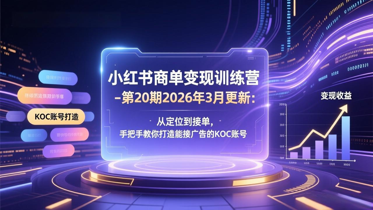 小红书商单变现训练营-第20期26年3月更新：从定位到接单，手把手教你打造能接广告的KOC账号-创享网
