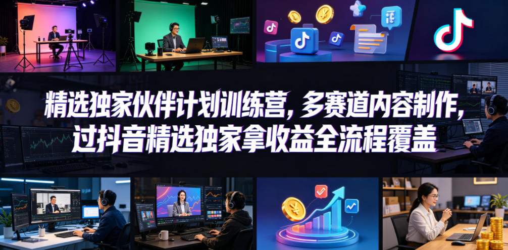 小豁食堂精选独家伙伴计划训练营，多赛道内容制作，过抖音精选独家拿收益全流程覆盖-创享网