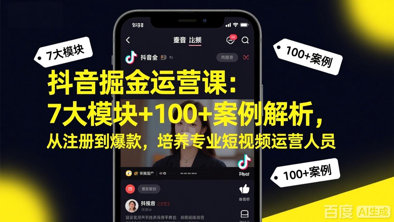 抖音掘金运营课：7大模块+100+案例解析，从注册到爆款，培养专业短视频运营人员-创享网
