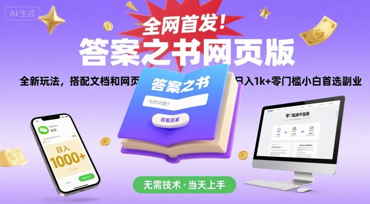 全网首发！答案之书网页版，全新玩法，搭配文档和网页，日入1k+零门槛小白首选副业【揭秘】 - 创享网-创享网