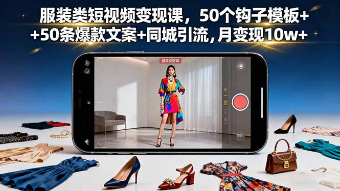 服装类短视频变现课，50个钩子模板+50条爆款文案+同城引流，月变现10w+ - 创享网-创享网