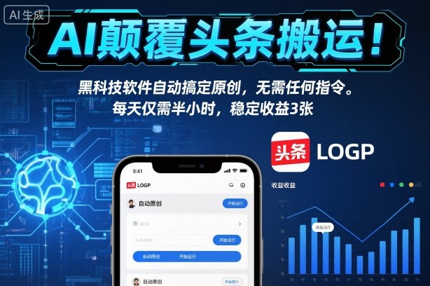 AI颠覆头条搬运!黑科技软件自动搞定原创,无需任何指令。每天仅需半小时,稳定收益3张【揭秘】-创享网