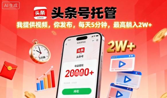 【头条号托管】我提供视频，你发布，每天5分钟，最高躺入2W+【揭秘】 - 创享网-创享网