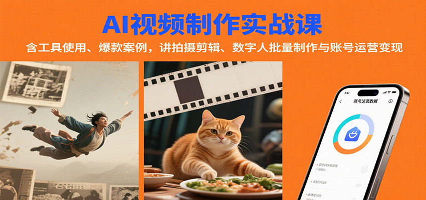 AI视频制作实战：含工具使用、爆款案例，讲拍摄剪辑、数字人批量制作与账号运营变现 - 创享网-创享网