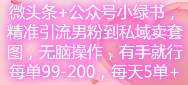 微头条+公众号小绿书，精准引流男粉到私域卖套图，无脑操作，有手就行，每单99-200，每天5单 - 创享网-创享网