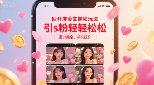 四开屏美女视频玩法，引s粉轻轻松松，暴力掘金，手机操作【揭秘】 - 创享网-创享网