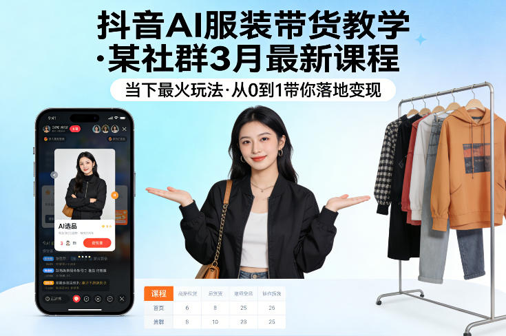 抖音AI服装带货教学，某社群3月最新课程，当下最火玩法，从0到1带你落地变现 - 创享网-创享网