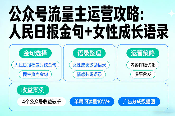 利用人民日报金句+女性成长语录做公众号流量主，4个公众号收益破千-创享网