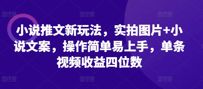 小说推文新玩法，实拍图片+小说文案，操作简单易上手，单条视频收益四位数 - 创享网-创享网