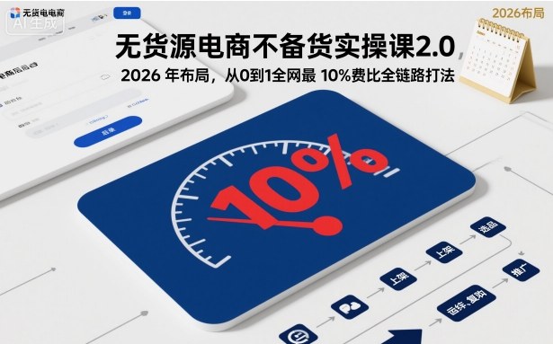无货源电商不备货实操课2.0，2026年布局，从0到1全网最低10%费比全链路打法【更新】-创享网