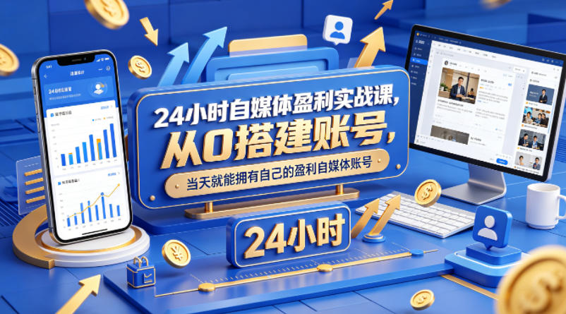 24小时自媒体盈利实战课，从0搭建账号，当天就能拥有自己的盈利自媒体账号-创享网