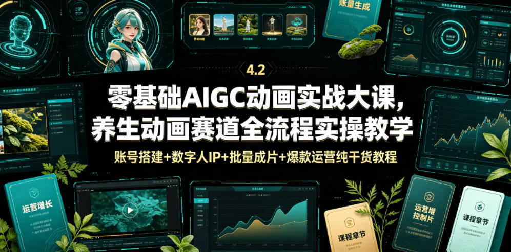 零基础AIGC动画实战大课，养生动画赛道全流程实操教学，账号搭建+数字人IP+批量成片+爆款运营纯干货教程 - 创享网-创享网
