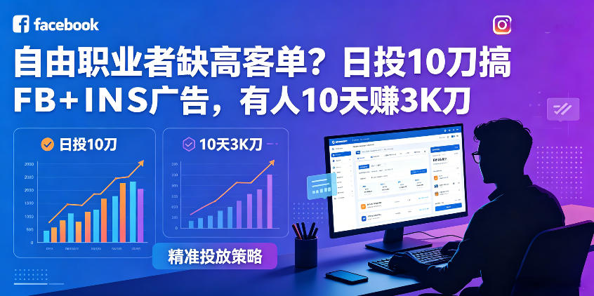自由职业者缺高客单？日投10刀搞FB+INS广告，有人10天赚3K刀！【原创双语字幕】-创享网