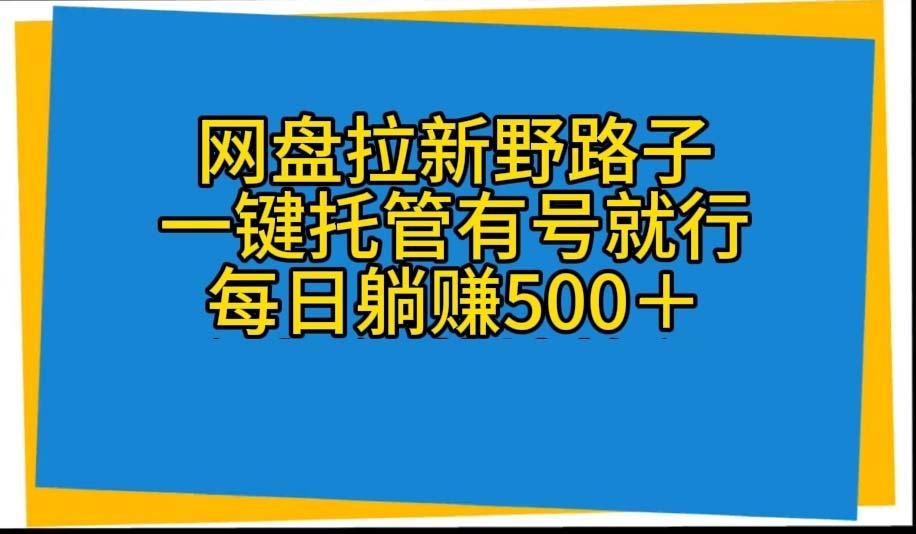 网盘拉新野路子，一键托管有号就行，全自动代发视频，每日躺赚500＋ - 创享网-创享网