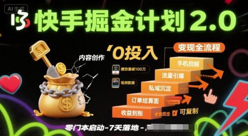 快手掘金计划2.0，快手电商变现全流程，简单可复制，0投入 - 创享网-创享网