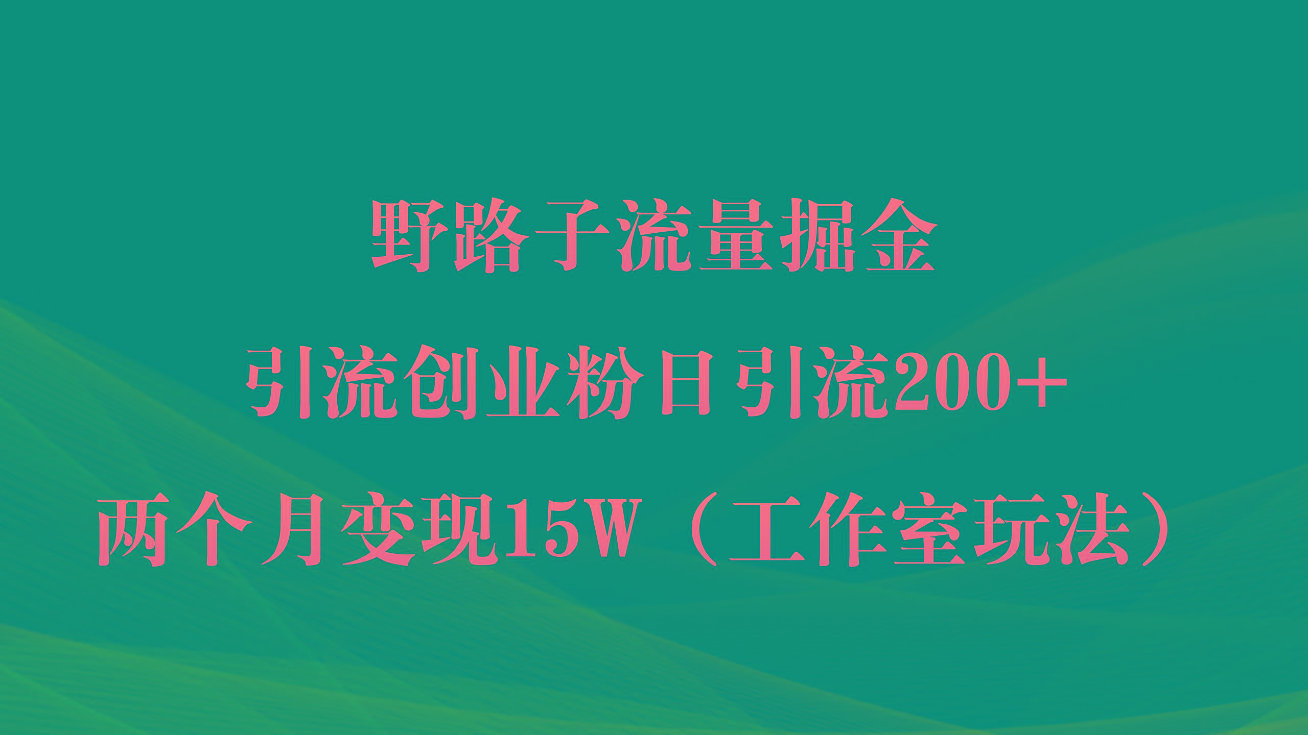 (9513期)野路子流量掘金，引流创业粉日引流200+，两个月变现15W(工作室玩法)) - 创享网-创享网