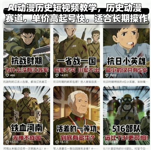 AI动漫历史短视频教学，历史动漫赛道，单价高起号快，适合长期操作 - 创享网-创享网