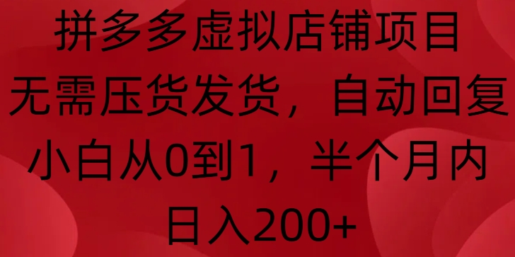 拼多多虚拟店铺项目，无需压货发货，自动回复，小白从0到1，半个月内日入200+【揭秘】 - 创享网-创享网