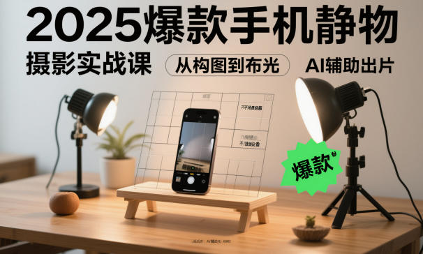 2025爆款手机静物摄影实战课，从构图到布光，不用贵设备，AI辅助出片-创享网