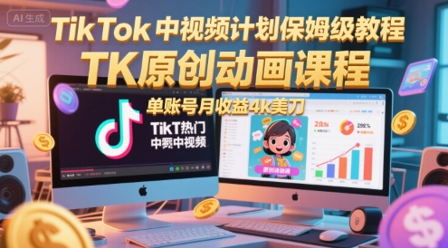TikTok中视频计划保姆级教程，TK原创动画课程，单账号月收益4k美刀 - 创享网-创享网