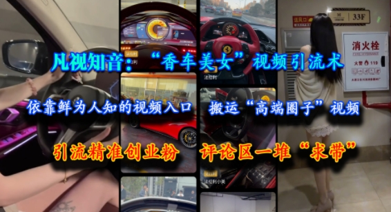 凡视知音：“香车美女”视频引流术，依靠鲜为人知的视频入口，搬运“高端圈子”视频，引流精准创业粉，评论区一堆“求带” - 创享网-创享网