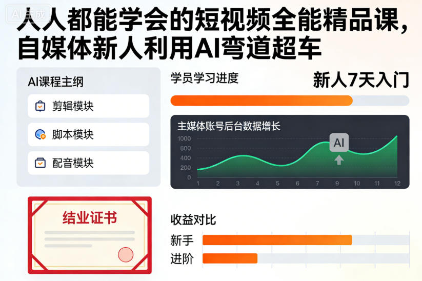 人人都能学会的短视频全能精品课,自媒体新人利用AI弯道超车-创享网