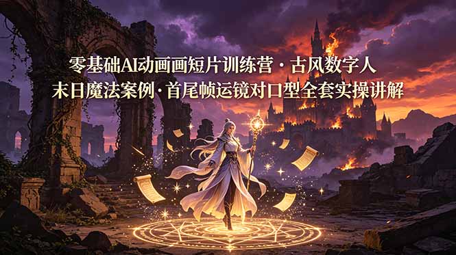 零基础AI动画短片训练营，古风数字人末日魔法案例，首尾帧运镜对口型全套实操讲解-创享网