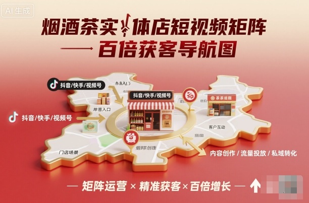 烟酒茶实体店短视频矩阵百倍获客导航图-创享网