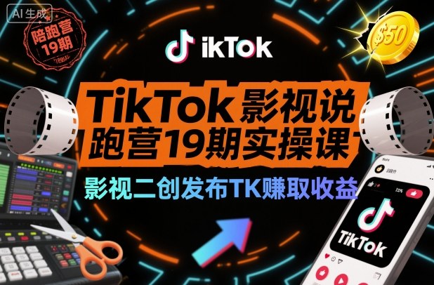 TikTok影视解说陪跑营19期实操课,影视二创发布TK賺取收益,万播收益50美金(更新)-创享网