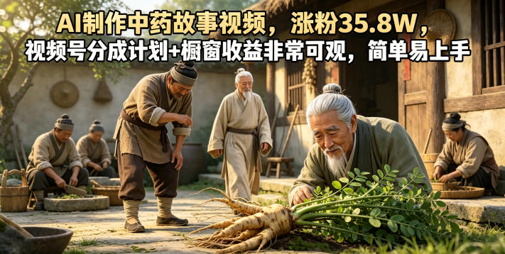 AI制作中药故事视频，涨粉35.8W，视频号分成计划+橱窗收益非常可观，简单易上手-创享网