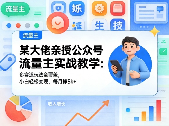 某大佬亲授公众号流量主实战教学：多赛道玩法全覆盖，小白轻松变现，每月多挣5k+-创享网