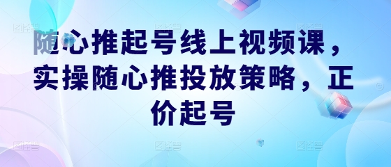 随心推起号线上视频课，实操随心推投放策略，正价起号 - 创享网-创享网