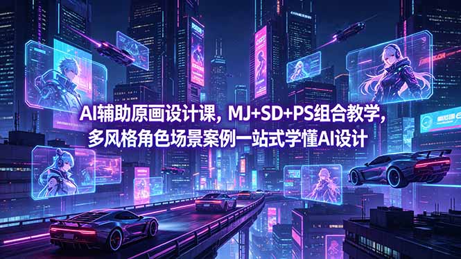 AI辅助原画设计课，MJ+SD+PS组合教学，多风格角色场景案例一站式学懂AI设计-创享网