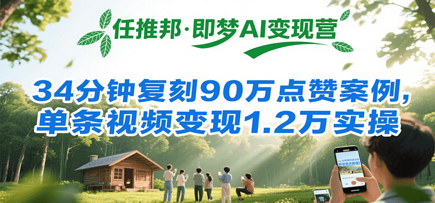 任推邦·即梦AI变现营，34分钟复刻90万点赞案例，单条视频变现1.2万实操 - 创享网-创享网