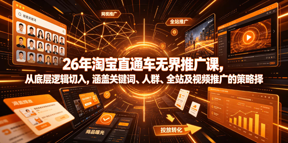26年淘宝直通车无界推广课，从底层逻辑切入，涵盖关键词、人群、全站及视频推广的策略选择 - 创享网-创享网