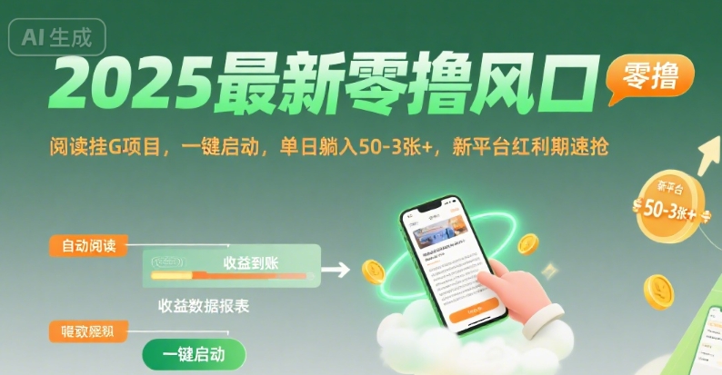 2025最新零撸风口，阅读挂G项目，一键启动，单日躺入 50-3张+，新平台红利期速抢【揭秘】 - 创享网-创享网