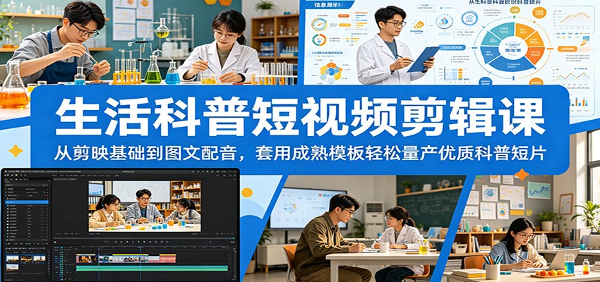 生活科普短视频剪辑课：从剪映基础到图文配音，套用成熟模板轻松量产优质科普短片 - 创享网-创享网