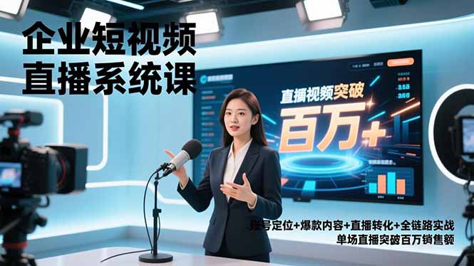 企业短视频直播系统课，账号定位+爆款内容+直播转化+全链路实战，单场直播突破百万销售额-创享网