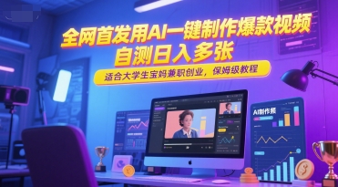 全网首发用AI一键制作爆款视频，自测日入多张，适合大学生宝妈兼职创业，保姆级教程 - 创享网-创享网