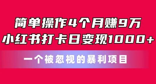简单操作4个月赚9w，小红书打卡日变现1k，一个被忽视的暴力项目【揭秘】 - 创享网-创享网