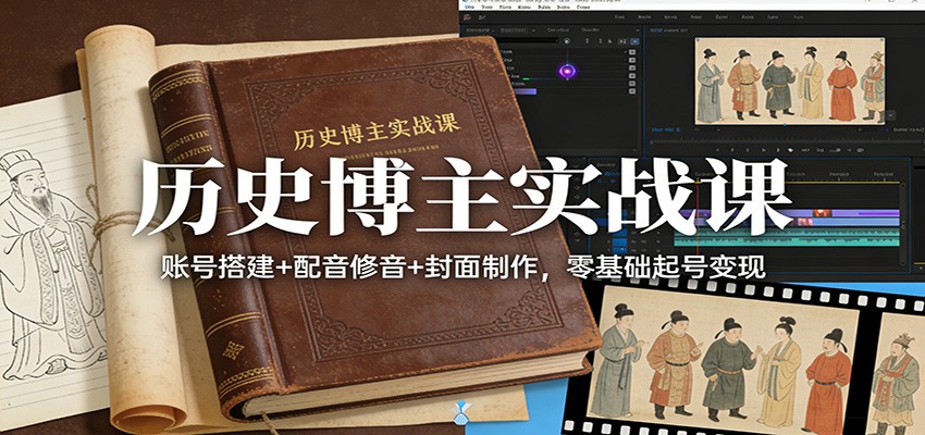 历史博主实战课：账号搭建+配音修音+封面制作，零基础起号变现 - 创享网-创享网